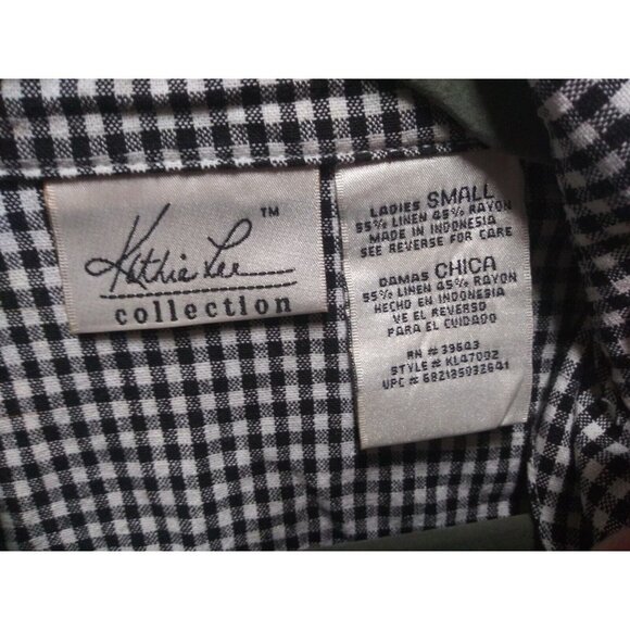 Kathie Lee Womens crop top Gingham plaid LINEN BLEND Sz S boxy collared buttons - Picture 4 of 5